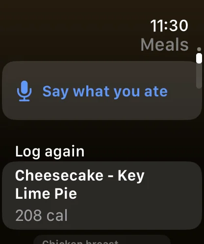 Apple Watch: الوجبات، مع «قل ما أكلت» و«سجّل مجددًا»
